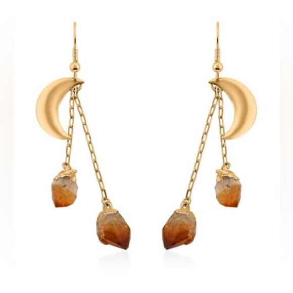 Brazilian Citrine Point Moon Dangle Earrings in Goldtone 27.00 ctw - Picture 4 of 14
